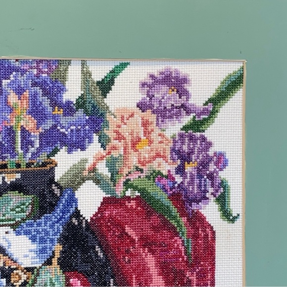 Beautiful Vintage Cross Stitch Picture With Vibrant Colors Signed Dated - Picture 12 of 13